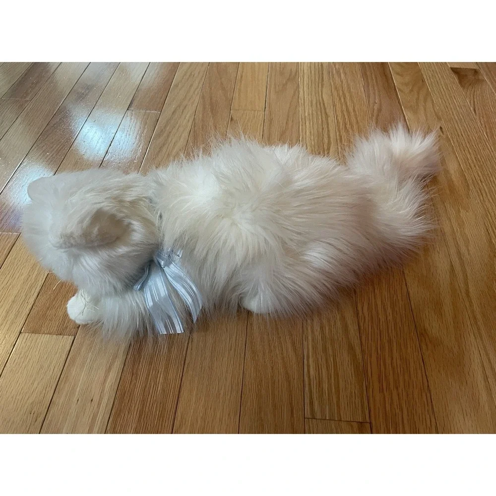 Ty Classic Sugar The Cat - Beautiful Fluffy White with Blue Ribbon